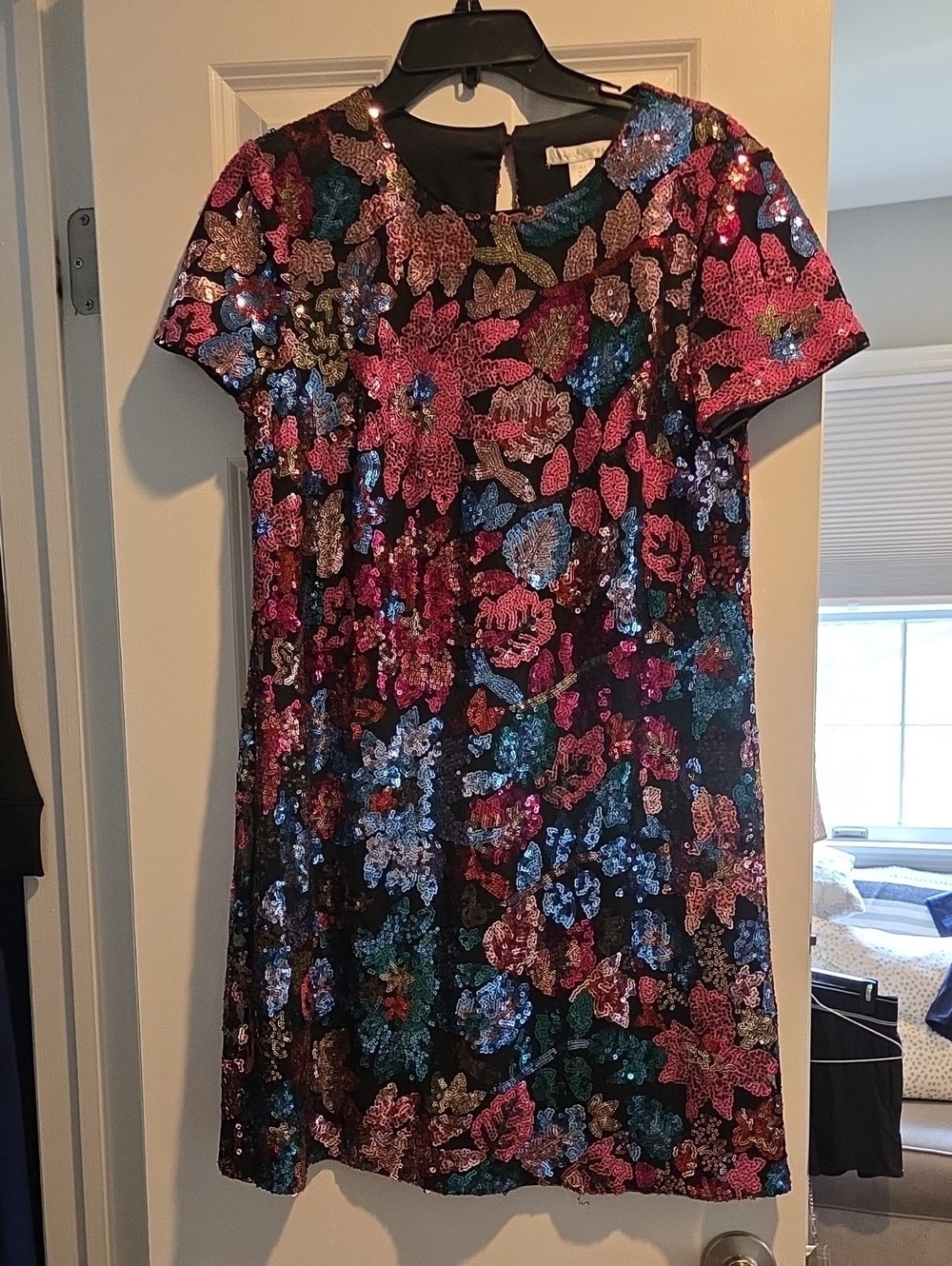 London Times Multicolor Sequin Floral Shift Dress